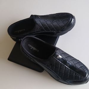 Black patent leather/quilted "Traveltime Mules" by Easy Spirit slip on sneakers